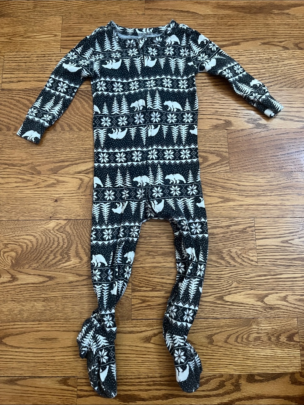 Old Navy Black and Cream Bear-Print Footed One-Piece